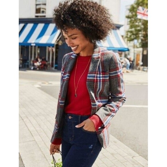 Boden Jackets & Blazers - Boden British Tweed Gray Plaid 100% Wool Blazer 12 Reg